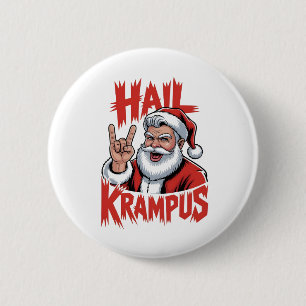 Hail Krampus Devil Horn Krampus Rock Button