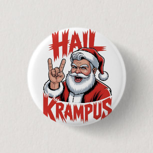 Hail Krampus Devil Horn Krampus Rock Button