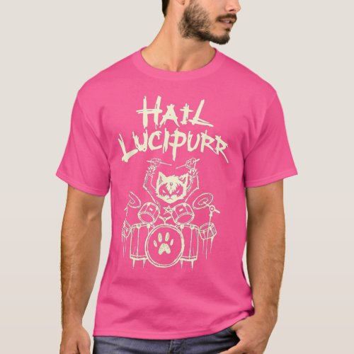 Hail Lucipurr Heavy Metal Satan Drums Playing Cat  T_Shirt