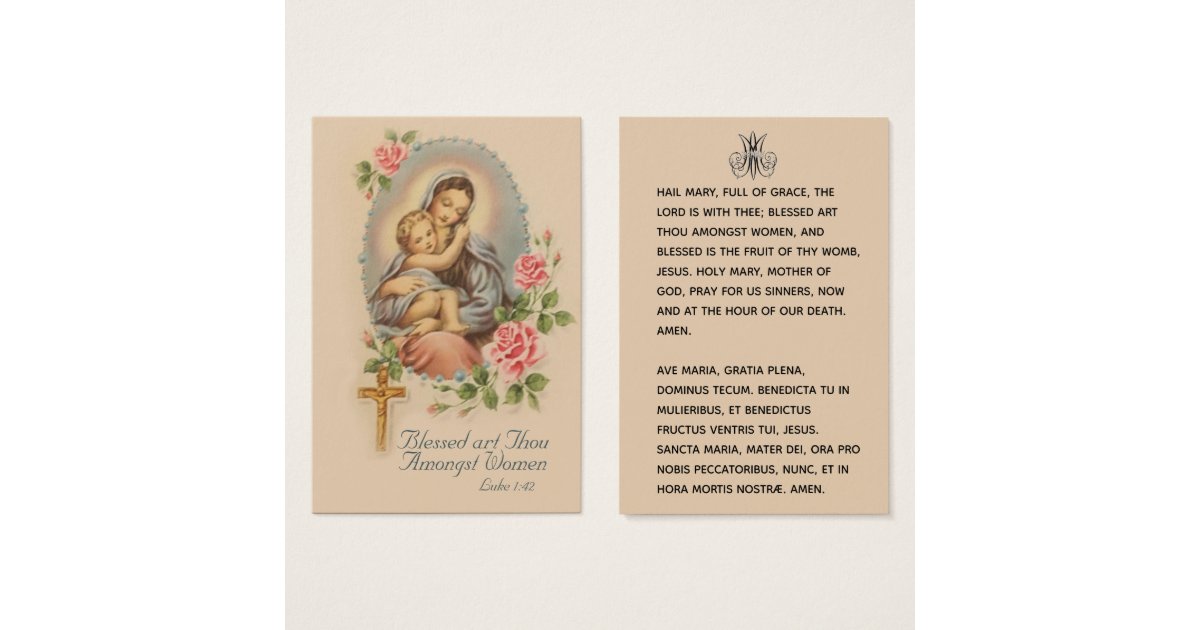 Hail Mary Catholic Prayer Latin English Holy Card | Zazzle
