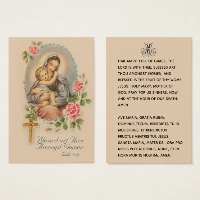 Hail Mary Catholic Prayer Latin English Holy Card | Zazzle