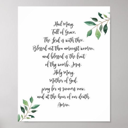 Hail Mary Catholic Prayer Print Calligraphy | Zazzle.com