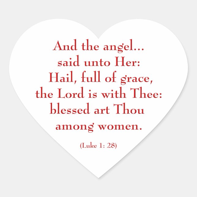Hail Mary "Luke 1:28" Heart Sticker (Front)