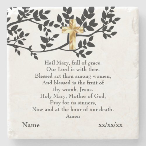 Hail Mary Prayer Catholic Gift Personalized Stone Coaster