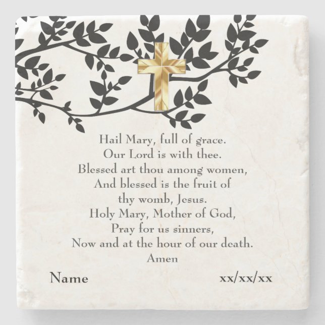 Hail Mary Prayer Catholic Gift Personalized Stone Coaster (Front)