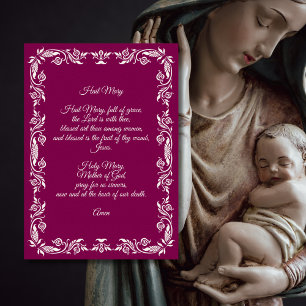 Hail Mary Prayer Elegant Burgundy Ivory Botanicals Poster