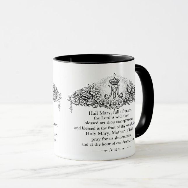 Hail Mary Prayer English & Latin Catholic Mug (Front Right)