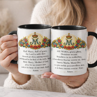 Hail Mary Prayer English & Latin Catholic Mug