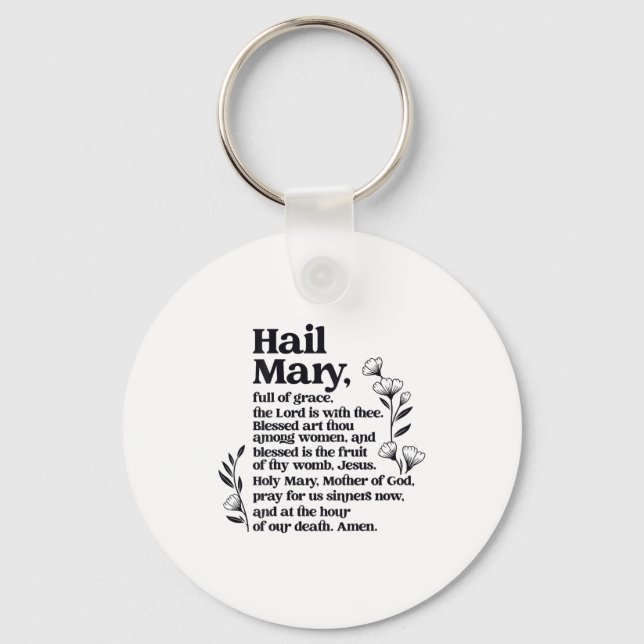 Hail Mary Prayer Marian Floral Christian Blessed M Keychain (Front)