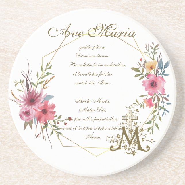 Hail Mary Prayer Religious Ave Maria Latin Coaster (Front)