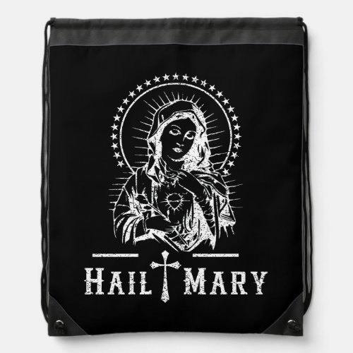 Hail Mary Prayer to Holy Mary Mother of God Cathol Drawstring Bag