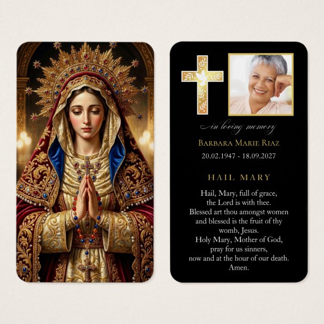 Hail Mary Religious Funeral Prayer Card Black (Front & Back)