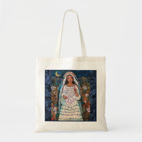 Hail Mary with Rose background Tote Bag