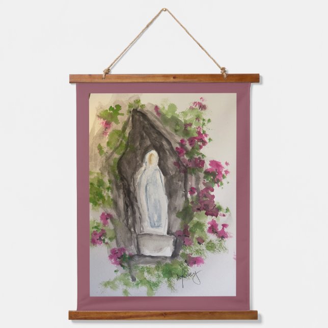 Hail Mary Wood Topped Wall Tapestry (Front)