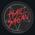 Hail Sagan Classic Round Sticker<br><div class="desc">All hail astronomer god Carl Sagan! Known for saying "If you want to make an apple pie from scratch, you must first create the universe"….genious!</div>