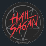 Hail Sagan Classic Round Sticker<br><div class="desc">All hail astronomer god Carl Sagan! Known for saying "If you want to make an apple pie from scratch,  you must first create the universe"….genious!</div>