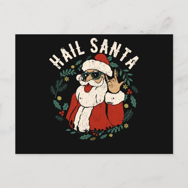 Hail Santa Claus Sleigher Christmas Rock Metal Postcard (Front)
