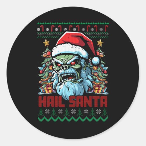 Hail Santa Heavy Metal Headbanger Ugly Christmas X Classic Round Sticker