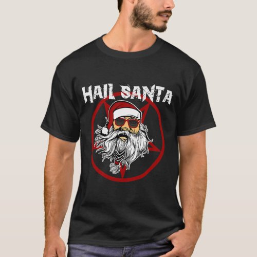 Hail Santa Inverted Pentagram Ugly Christmas  T_Shirt
