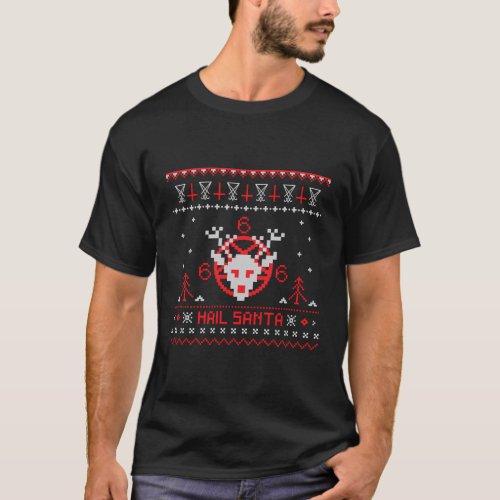 Hail Santa Satanic Deer Lucifer Pentagram Upside D T_Shirt
