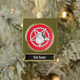Hail Santa! Satanic Santa Pentagram Gold Plated Banner Ornament