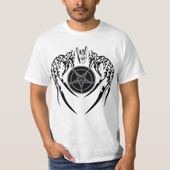 Hail Satan Baphomet  Horns and Wings T-Shirt (Front)