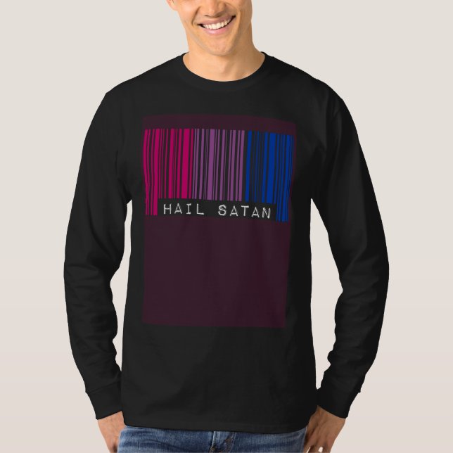 Hail Satan Bisexual Pride Flag Barcode Satanist Eq T-Shirt (Front)