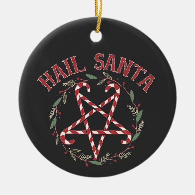 Hail Satan Christmas Krampus Xmas Devil Candy  Ceramic Ornament (Front)