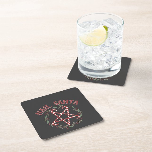 Hail Satan Christmas Krampus Xmas Devil Candy  Square Paper Coaster (Insitu)