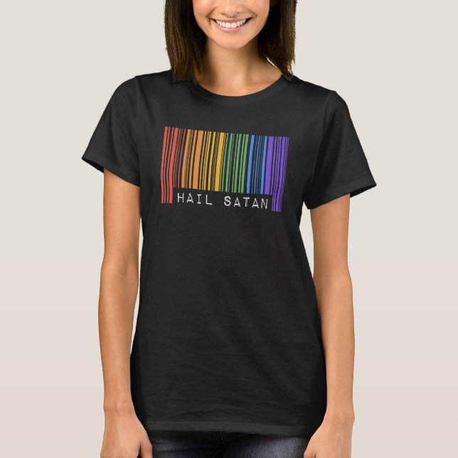 Hail Satan Gay Pride Flag Barcode Satanist Equalit T-Shirt (Front)
