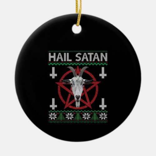 Hail Satan Goat Head Pentagram Funny Satanic Ugly Ceramic Ornament