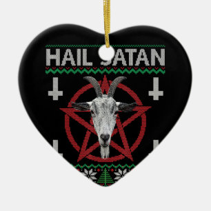 Hail Satan Goat Head Pentagram Funny Satanic Ugly Ceramic Ornament