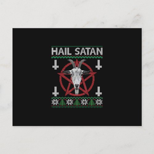 Hail Satan Goat Head Pentagram Funny Satanic Ugly Holiday Postcard