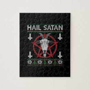 Hail Satan Goat Head Pentagram Funny Satanic Ugly Jigsaw Puzzle