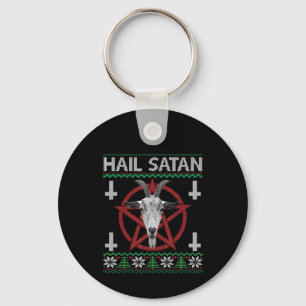 Hail Satan Goat Head Pentagram Funny Satanic Ugly Keychain