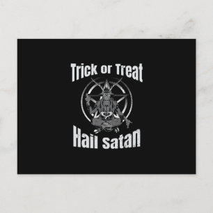 Hail Satan Pentagram Goat Halloween Announcement Postcard