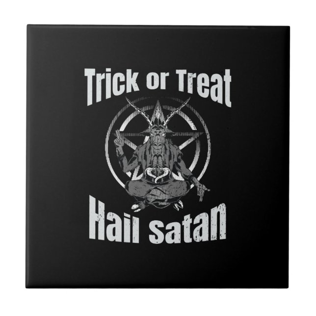 Hail Satan Pentagram Goat Halloween Ceramic Tile (Front)