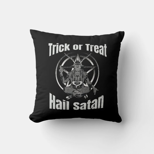 Hail Satan Pentagram Goat Halloween Throw Pillow (Front)
