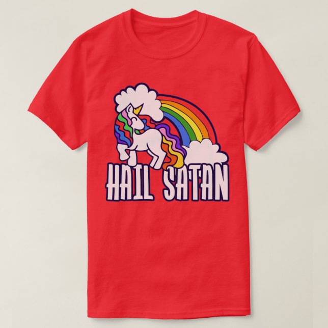 Hail Satan Rainbow Unicorn T-Shirt (Design Front)