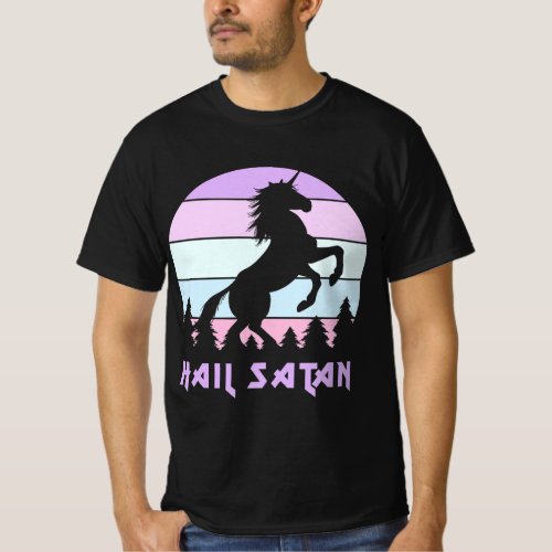 Hail Satan Unicorn Goth Occult Vintage Circle Gift T_Shirt