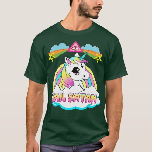 Hail Satan Unicorn Rainbow Painting Drawing Design T_Shirt