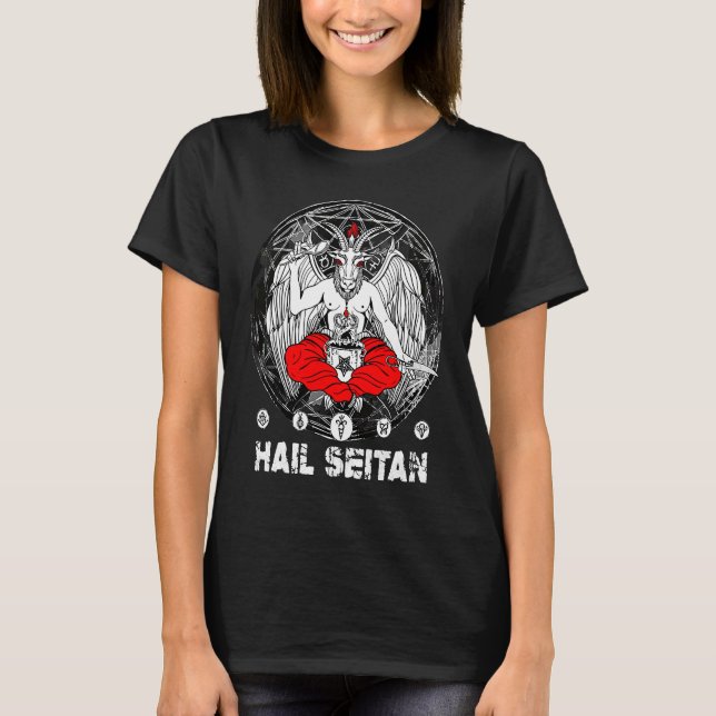 Hail Seitan Satanic Vegan Chef Baphomet Occult Coo T-Shirt (Front)