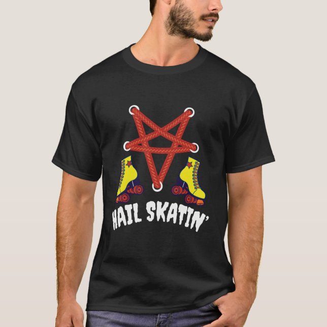Hail Skatin' Satan Punk Skating Roller Derby T-Shirt (Front)