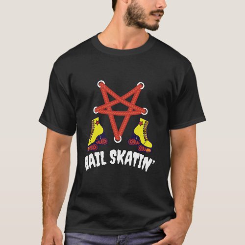 Hail Skatin Vintage Satan Punk Skating Roller Der T_Shirt