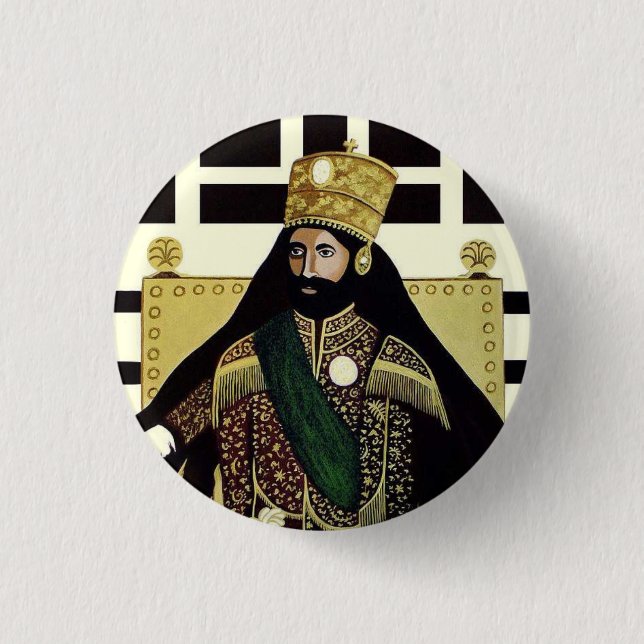 Haile Selassie Empire of Ethiopia Rastafari Button (Front)