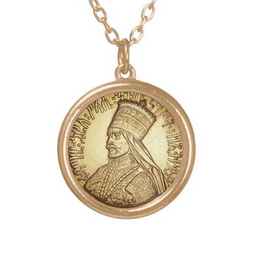 Haile Selassie Empire of Ethiopia Rastafari Chain Gold Plated Necklace