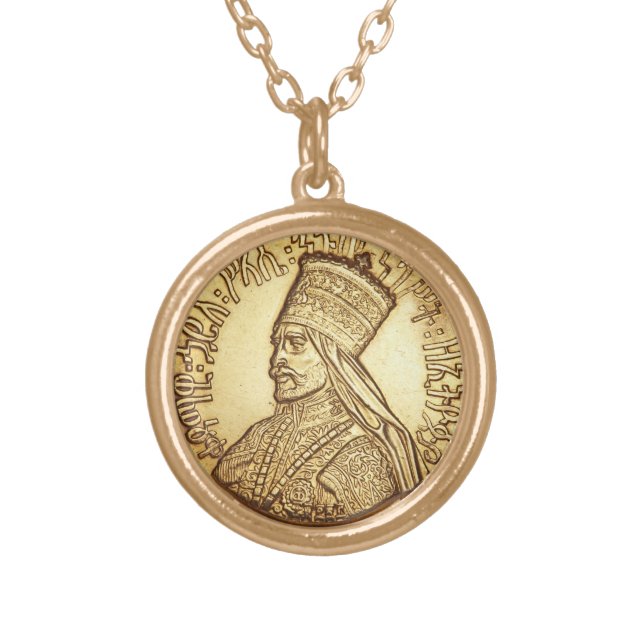 Haile Selassie Empire of Ethiopia Rastafari Chain Gold Plated Necklace (Front)