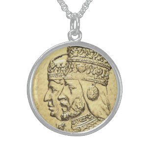 Haile Selassie Empress Menen Rasta Lion of Judah Sterling Silver Necklace