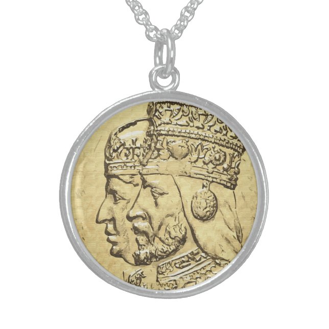 Haile Selassie Empress Menen Rasta Lion of Judah Sterling Silver Necklace (Front)