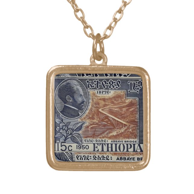 Haile Selassie Ethiopia Rasta Jah Rastafari Reggae Gold Plated Necklace (Front)